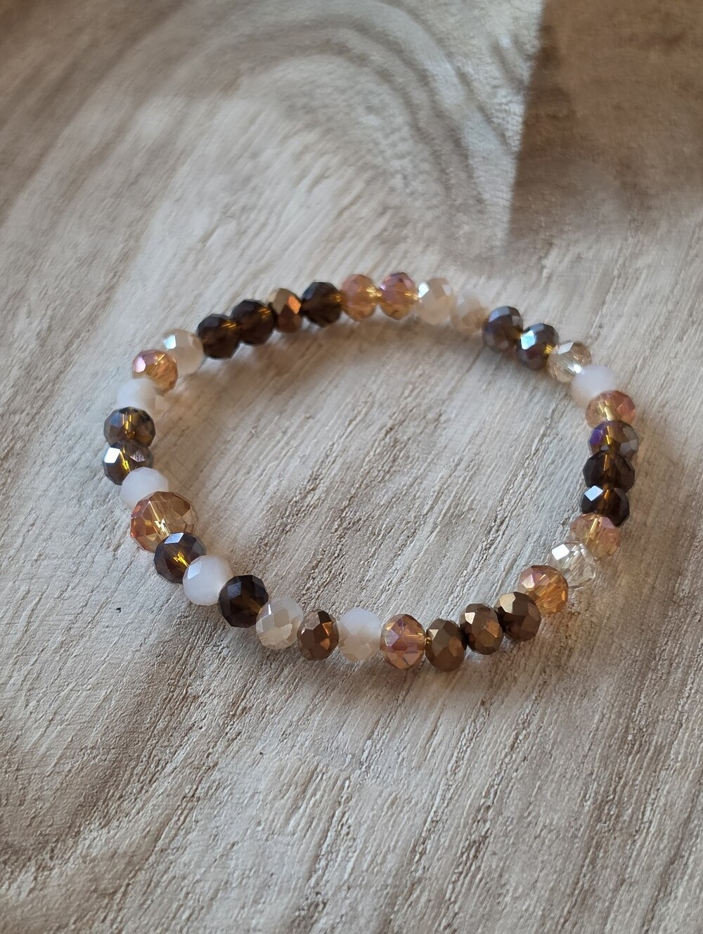 Beaded Stretch Bracelet Brown Gold Clear Beads